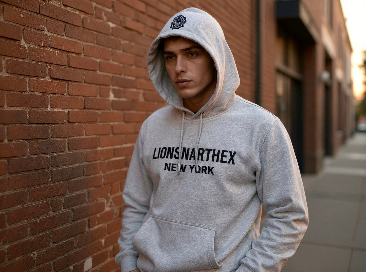 LIONSNARTHEX NEW YORK Embroidered Hoodie – Heather Grey